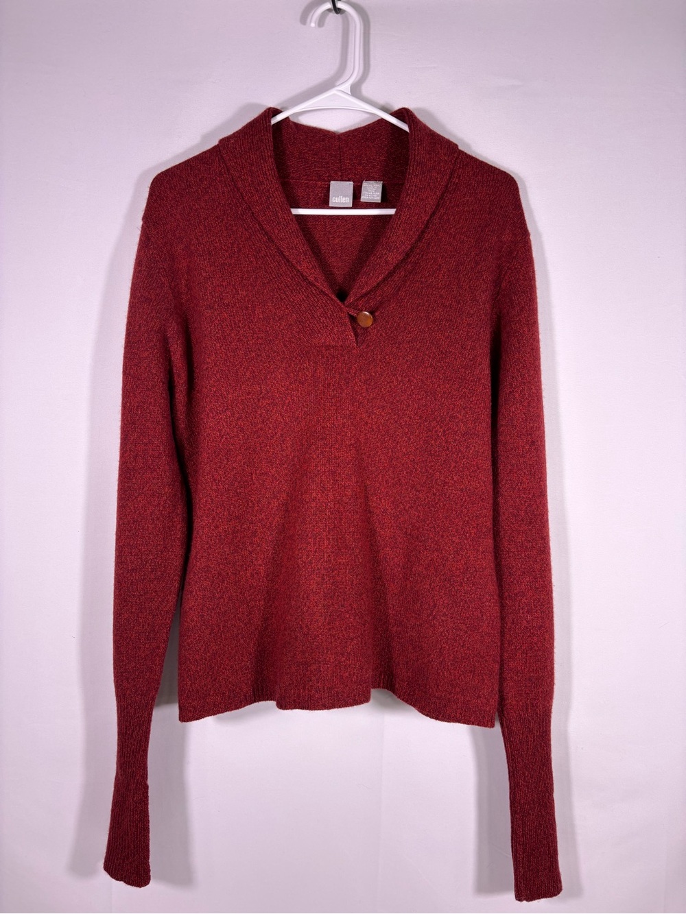 Cullen 100% Merino Wool Shawl Collar Sweater Rust Red Grandpa Size XL